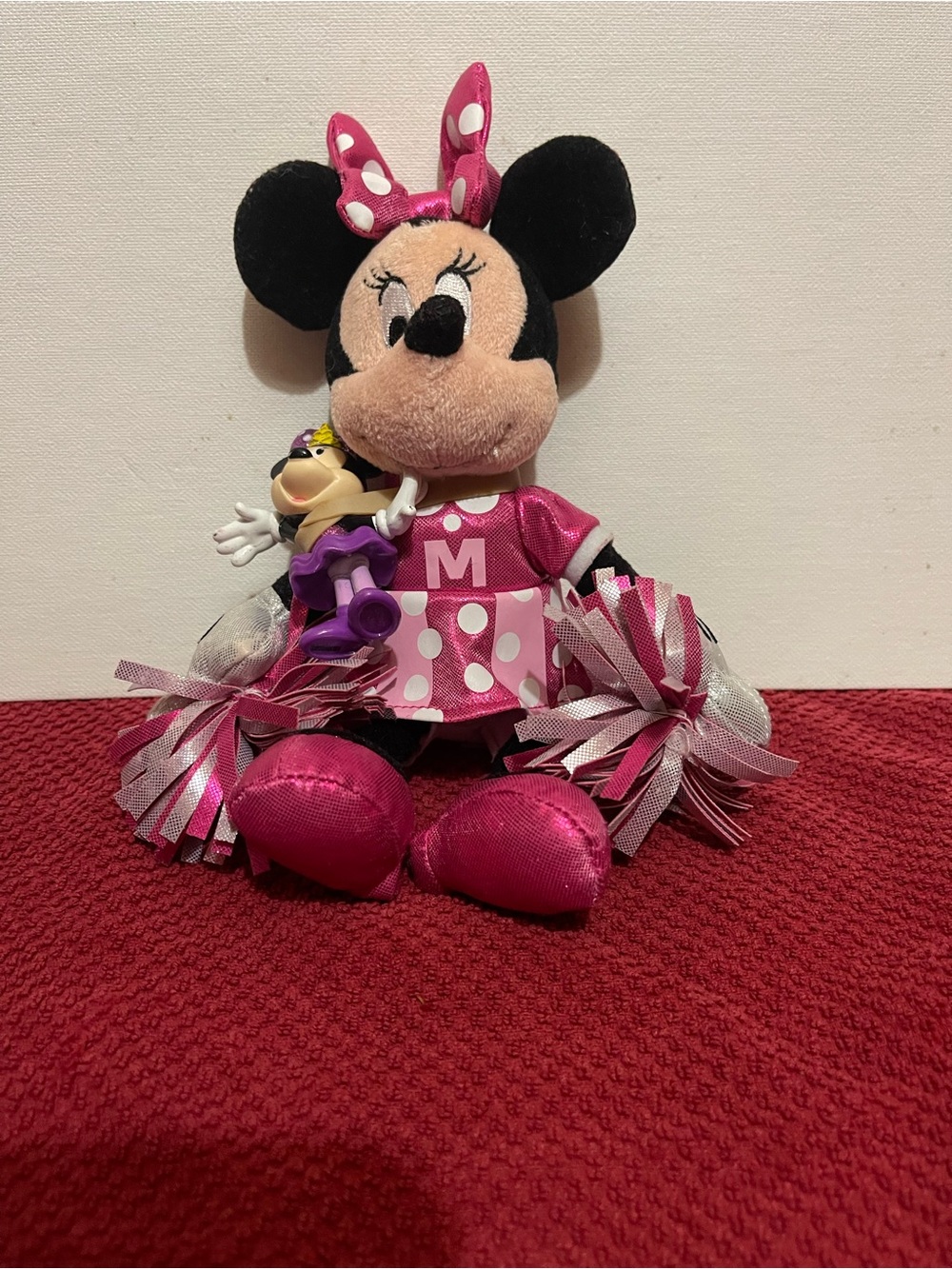 Ty Minnie Mouse Hot Pink Polka Dot Cheer Plush with Pom-Poms